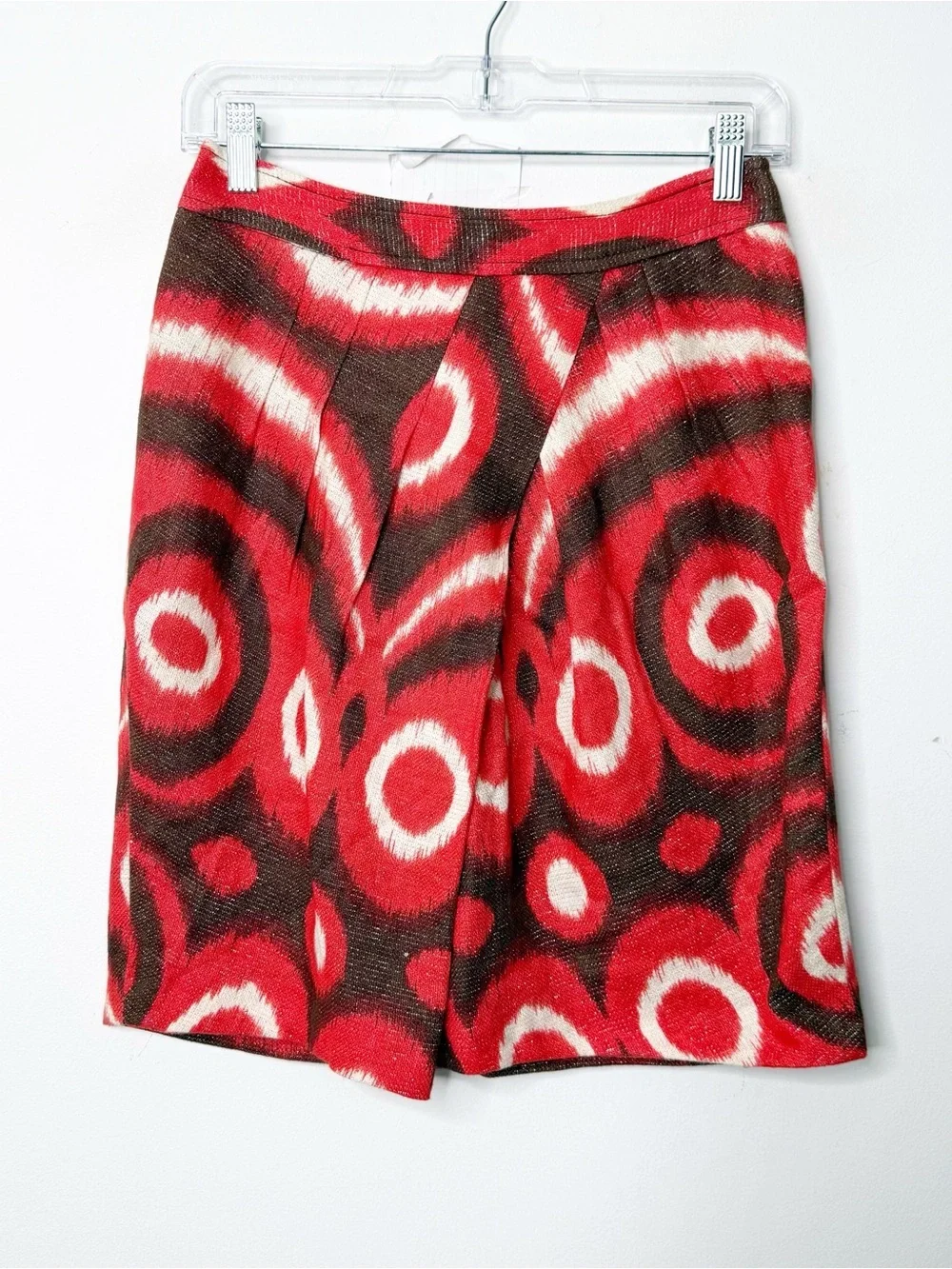 TORY BURCH | Pleated Linen Metallic Thread Abstract Patterned A-Line Skirt Sz. 6